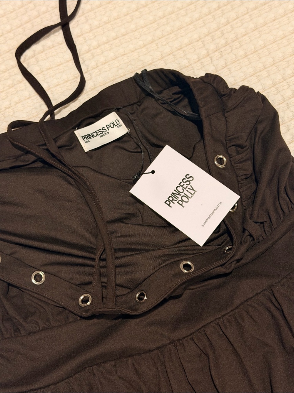 Princess Polly Dark Brown Hooded Jacket with Grommet Detail